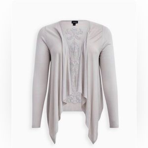 Torrid Pointelle Cardigan Drape Front Sweater- light Heather gray- size 2.